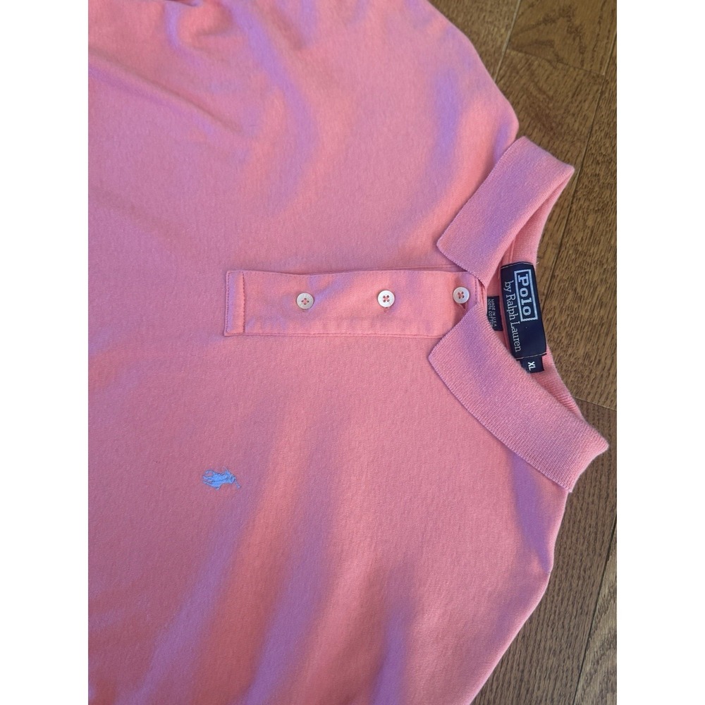 Vintage Polo Ralph Lauren Made In USA Men's XL Pink Blue Logo Polo Shirt Preppy
